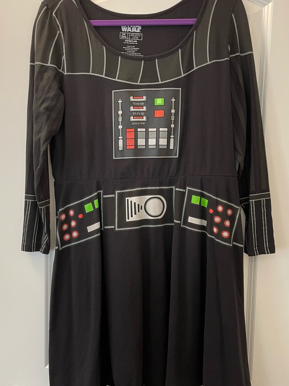 Mighty Fine Black Darth Vader-Inspired Women’s Dress with Red & Green Accents